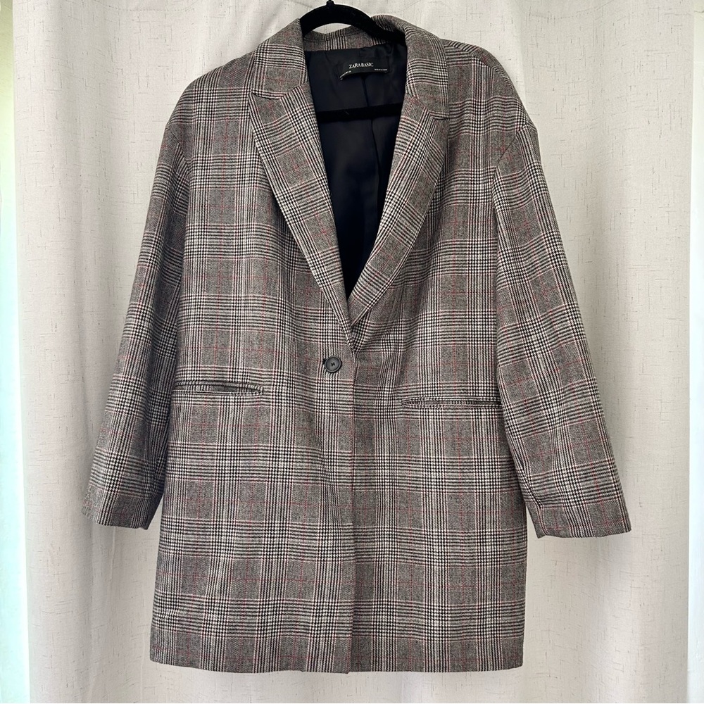 Zara Black and Red Checkered Blazer